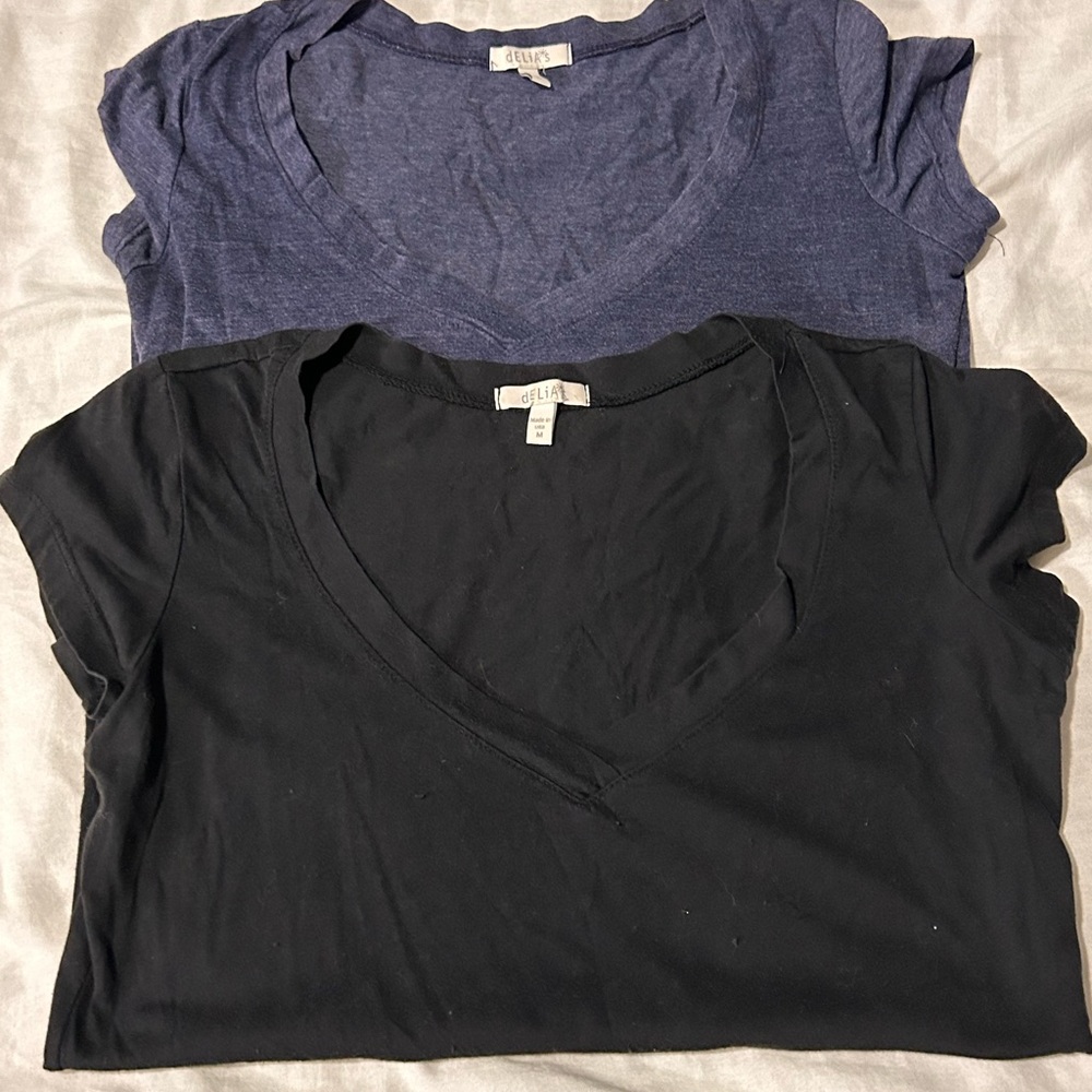 dELiA*s Black and Blue V-Neck Short Sleeve Tees Bundle